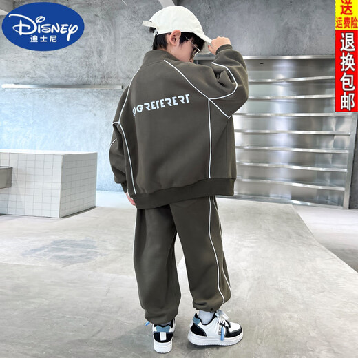 Disney (DISNEY) Boys Autumn Suit 2025 Boys Spring and Autumn New Autumn Handsome Korean Style Sports and Leisure Two-piece Set for Middle and Large Children Black Three-piece Suit Jacket + T-shirt + Pants 120 Recommended size 105-115CM