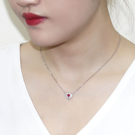 HEEKAIYI Ruby Necklace for Women Pigeon Blood Red 18K Gold Diamond Pendant Chinese Valentine's Day Birthday Gift for Wife and Girlfriend Selected Pigeon Blood Ruby Necklace 41 Points Main Stone/35 Points Diamond