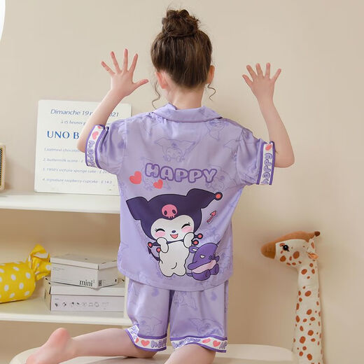冬雾儿童睡衣女童夏季薄款冰丝短袖空调超萌套装女孩宝宝夏天家居服 6627蓝玉桂狗 100 8码【身高100cm-110cm】