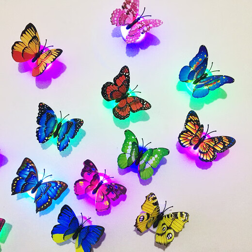 Creative Colorful Butterfly Night Light Stickable LED Decorative Wall Lamp Glowing Butterfly Birthday Decoration Children's Gift 4 Pack (Random Colors)
