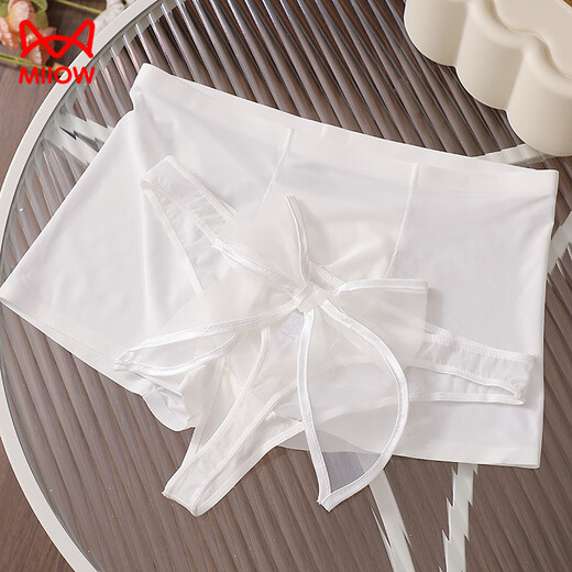 MiiOW Couple Underwear One Men and Women Ice Silk Seamless Thin Style Hollow Simple Japanese Girl Triangle Boxer Suit Thong White Couple Suit M Men's L Size + Women's Size