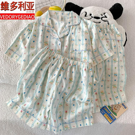 维多利亚的格调三件套樱桃小熊睡衣女夏季短袖可爱卡通宽松云朵棉夏天家居服套装 JS-9902#星星KT猫-三件套 短袖上 M 码 155-162 体重100斤内