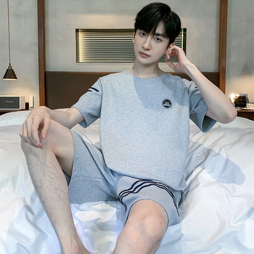 胖东来【商场同款】夏季男士短袖睡衣薄款棉质休闲加大码青少年家居服男宽松套装夏天 D9928 L 男