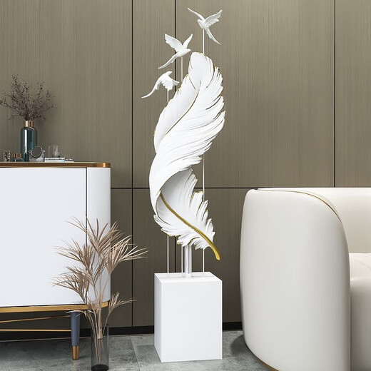 YINGSEN Nordic Light Luxury Feather Living Room Large Ornament Floor Sofa Next to TV Cabinet Modern Entrance Home Decor Streamer Wings - Ornament (1.5 meters high)