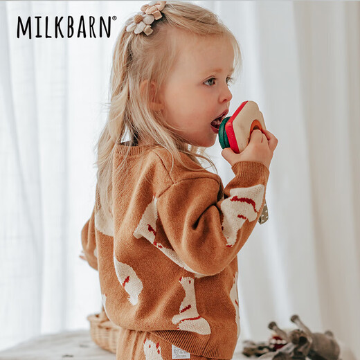 Milchbarnbaby rund Neck Pullover gestrickte Pullover Jungen und Mädchen Langarm warmes Boden Hemd Kinder Kaschmirpullover Einfacher Bär 80 cm