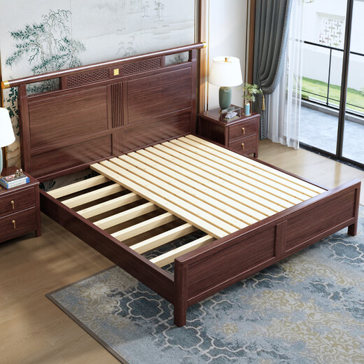Nanzhu NUEVA Cama de madera maciza china 1.8m Doble Cama Master Bed Larca Bed de Bed de Madera de Madera Solidal Full Withides 9901C#
