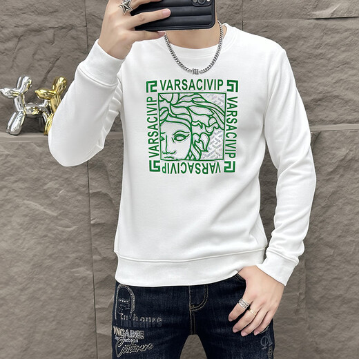 华伦天奴·奥兰迪（Valentino Orlandi）衣服舒适新款圆领修身男士卫衣2024秋季新款百搭印花百搭上衣 T6176黑色 M
