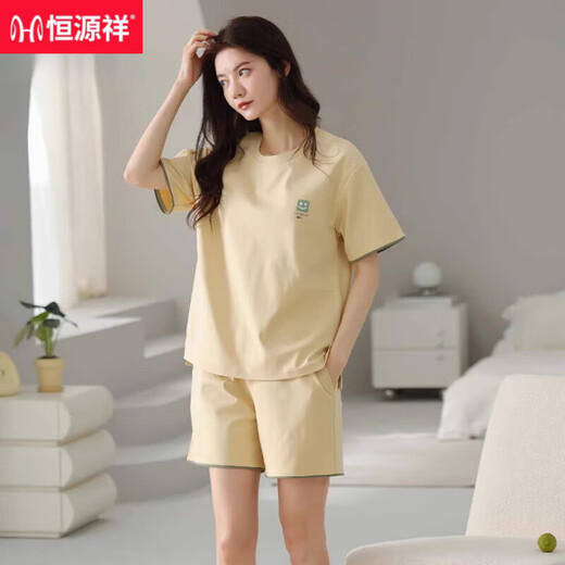 恒源祥睡衣女夏季纯棉短袖短裤简约休闲全棉薄款可外穿家居服套装可外穿 Z9855 M 建议80-100斤
