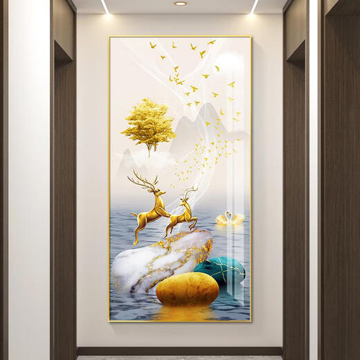 三栖虎福禄入户进门玄关装饰画现代走廊过道挂画壁画客厅大气 支持画面和尺寸定制 50*35mm加厚铝合金边框+肌理
