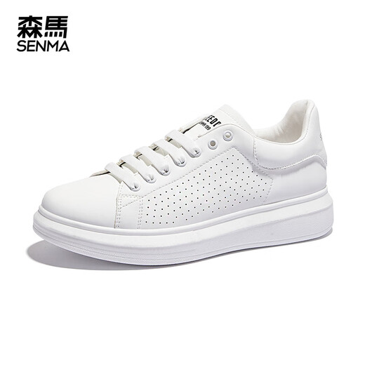 Semir 2025 new board shoes white shoes men's thick sole casual trendy leather surface solid color breathable men's shoes versatile sponge cake 9227 white and black 40