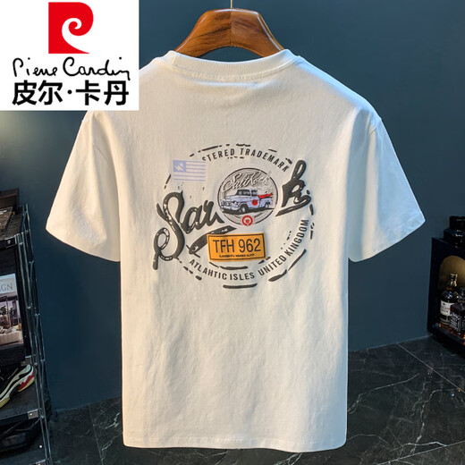 Pierre Cardin White T-shirt masculin Nouveau t-shirt imprimé de tendance haut de gamme American Light Luxury Xinjiang Cotton Coton Coton Coton Colt à manches courtes Venture blanche [HJ9906-1 Sans manches] M adapté à 90-108Jin [Jin est égal à 0,5 kg]
