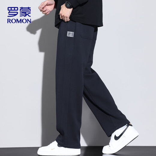 ROMON pants men's heavyweight sweatpants men's pants autumn and winter straight drape casual pants men's loose trousers Navy XL
