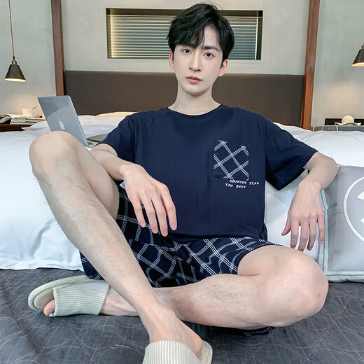 2025 new pajamas men's summer cotton thin short-sleeved shorts suit for teenagers casual home clothes can be worn outside HDE9922 L