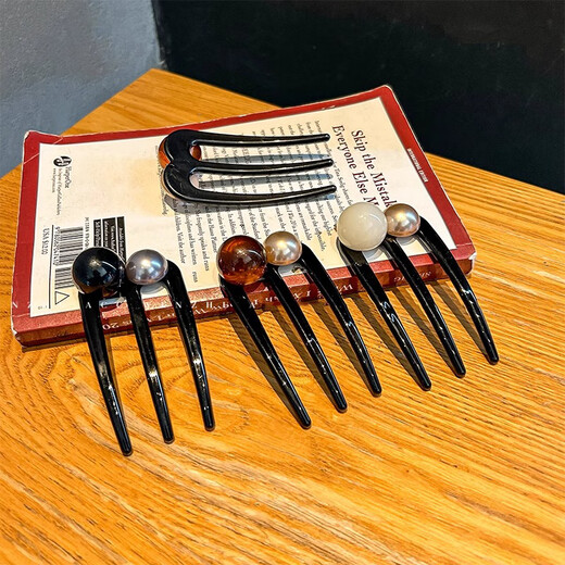 Mansheng Japanese and Korean high-end three-tooth pearl hairpin for women 2025 new style temperament bun hair on the back of the head, hairpin, hairpin, brown