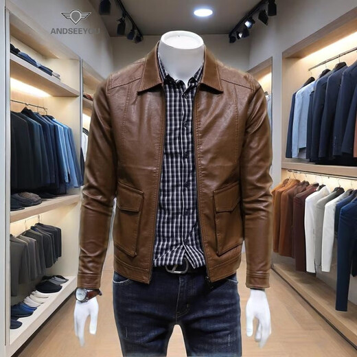 ANDSEEYOU 潮牌男士皮衣 2024秋冬新款英伦风潮流修身青年皮夹克外套男装 QCW-3004-7155款 黑色 2XL