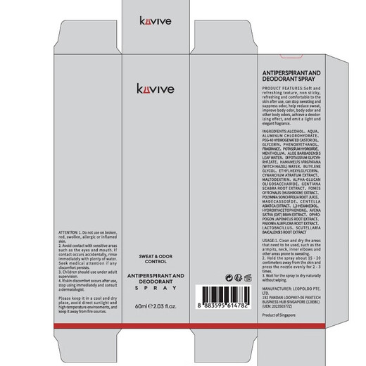 Kuvive Antiperspirant Body Odor Spray 60ml