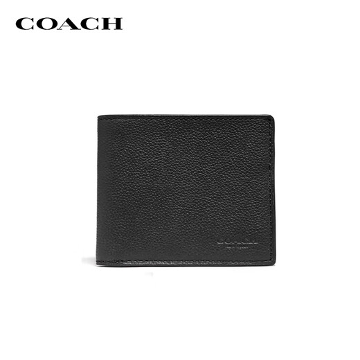 CoaCH (COACH) [Brand Direct Supply] Men's Short Black Leather Folding Wallet Card Bag