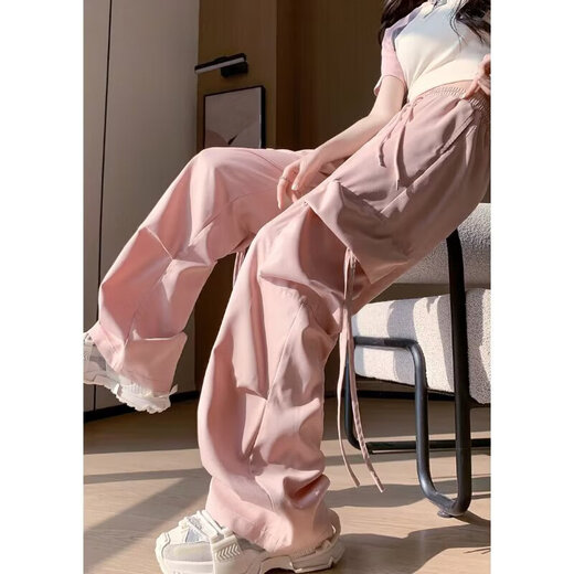 
Casual simple dopamine wear work pants for women in spring and summer drawstring hip-hop thin style wide-leg floor trousers MY-687 black L