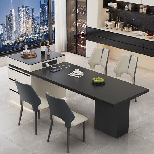 Beixun slate island dining table integrated retractable multi-functional dining table new Italian light luxury home living room island dining table island dining table + track socket + double hole tea stove 2.3-2.65m