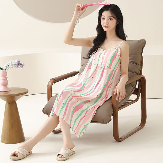 Xiwang Nachthemd für Frauen im Sommer mit Brustpolster integriert 2025 Neue sexy pastorale Hosenträger -Pyjamas für Outdoor C6625 Kätzchen XL