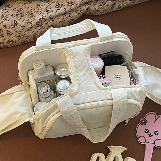 Fan Yejia Cosmetic Bag Women's Large Capacity Portable Travel Toilet Bag Partitioned Storage Extra Large Lightweight Lazy Storage Bag Double Open Large Capacity Cosmetic Bag Apricot