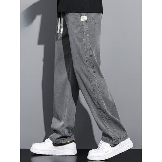 Herrenhosen von Hagan Home für Sommer dünne 2025 neue Ice Seidenjeans für Jungen lässige Hosen loser gerade weit ligs sommer laisele ten Männerhosen Sommer Cool Ice Seidenhose 1048# Gray. Dünn 2xl 155-170jin [Jin ist 0,5 kg]