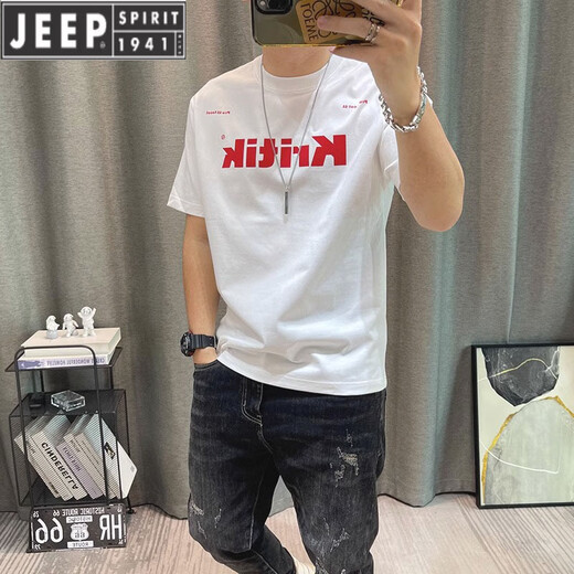 JEEP SPIRIT短袖t恤男2025夏季新款字母印花男士休闲上衣青年男装衣服潮 白色1416  S 80-95斤