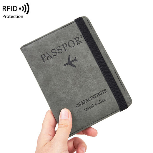 
New RFID anti-theft passport bag skin feeling passport protection case air ticket certificate bag multifunctional travel passport clip grey