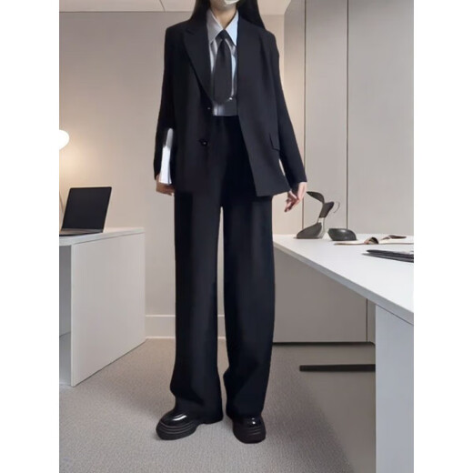 FANAOGE Shoulder Pads to Make You Slim Formal Girls’ Suit Suit Professional Spring and Autumn College Student Interview Temperament Formal Work Clothes Professional Suit + White Shirt + Straight Pants 3 Pieces With Shoulder Pads L Recommended 105-125 Jin Jin equals 0.5 kg For urgent orders, please contact customer service with SF Express