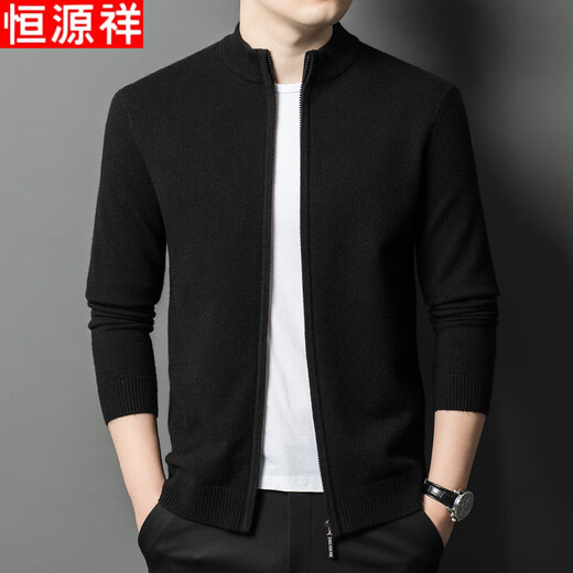 Hengyuanxiang [со шерстью] Zipper Cardigan Jacket Мужской автономный свитер. Случайный свитер осень и зимний стиль черный серый l