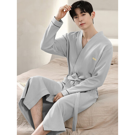 
Catman (MiiOW) waffle bathrobe men's spring and autumn pure cotton medium-length men's nightgown 2025 new water-absorbing integrated bathrobe LJ16834 M [weight 100-120Jin [Jin equals 0.5 kg]]