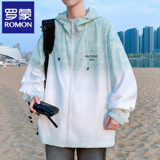 Romon Gradient Color Ice Soil Protection Sun Protection pour hommes en été nouveau style pour les jeunes et les jeunes vêtements de protection solaire fraîche et fines fines pour les étudiants 6623 Green M 80-100jin [Jin est égal à 0,5 kg] peut être porté