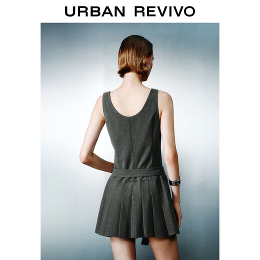 UR2025夏季新款女装简约格雷系腰带背心式连衣裙UWJ750046 深灰 XS