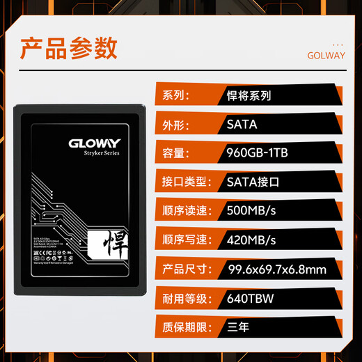 光威（Gloway）1TB SSD固态硬盘 SATA3.0 500MB/s 笔记本/台式机通用 悍将系列