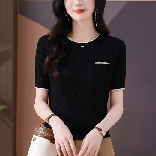 Gemila Thin Ice Seide Kurzärärmelte T-Shirt für Frauen junger Mutter Sommer Hollow 2025 Neues Bauch-Mesh-Top Beige (9201 Modell) S 100jin [Jin entspricht 0,5 kg]