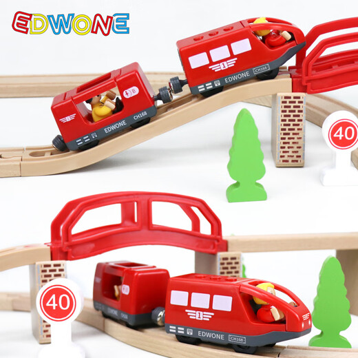 Magnetische Fernbedienung Elektrischer Zug Hölzer Gleis MAS -Zug Traktor -Kinderspielzeug Blue Passagierbahn + 1 Wagenkutsche kompatibel mit verschiedenen Holzstandards