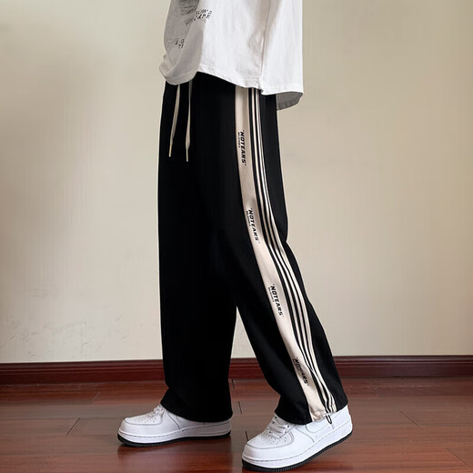Foss Phil pants men's spring and autumn casual pants trendy striped loose sports straight trousers for men and teenagers ZX-K301 black 2XL (150Jin Jin is equal to 0.5kg -165Jin Jin is equal to 0.5kg)