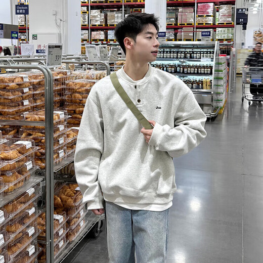 Muwei Retro Solid Color Henley Collar Sweatshirt Long Sleeve Men's Spring and Autumn 2025 New Casual Loose Versatile Top Jacket White Gray XL Recommended 130-150 Jin Jin equals 0.5 kg