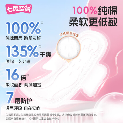 Seven Dimension Girl Ultra-Thin 100% Cotton Daily Sanitary Napkin Set 40 Pieces OCC New National Standard Certification