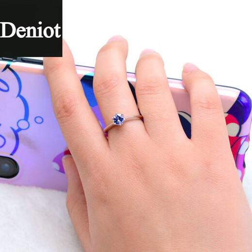 DENIOT natural tanzanite ring for women, blue gem ring overlapping live mouth, simple and fashionable S925 silver gold-plated ins style, opening adjustable