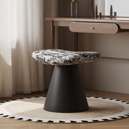 Yete Rotating Makeup Stool Mid-Autumn Style New Style Girls Home Dressing Stool High-end Bedroom Small Makeup Chair Premium Black Rotatable/Fellow Cushion/Black Iron Base