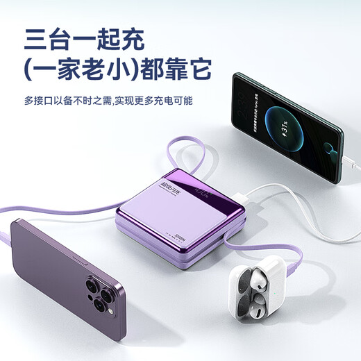 IMF direct operation, national 3C certification, can be used on airplanes and high-speed trains, super fast charging power bank, large capacity, portable power bank with built-in cord, suitable for Apple 20,000 mAh, exclusive version of iris blue, super fast charging + high-quality battery cells, 3C certification/same day and next day delivery, recommended top version, can be used on airplanes