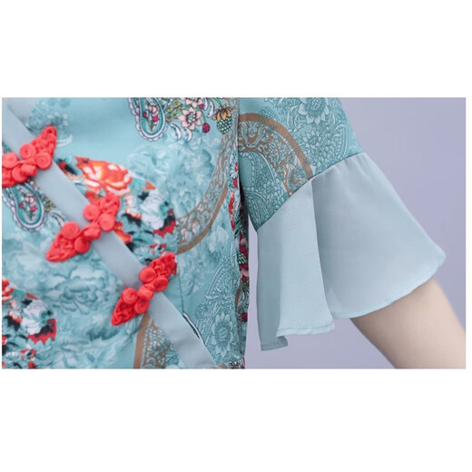 XAE奢侈高档品牌短袖连衣裙女2025夏季新款小个子V领碎花旗袍长裙 粉红色 L