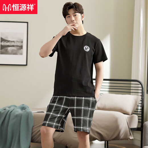 Hengyuanxiang plus fat plus size pajamas men's summer cotton short-sleeved shorts suit home clothes men's youth and middle-aged thin half-sleeved 9928 [H series men's short-sleeved shorts suit] L [Suggested 100-130 Jin [Jin equals 0.5 kg]]