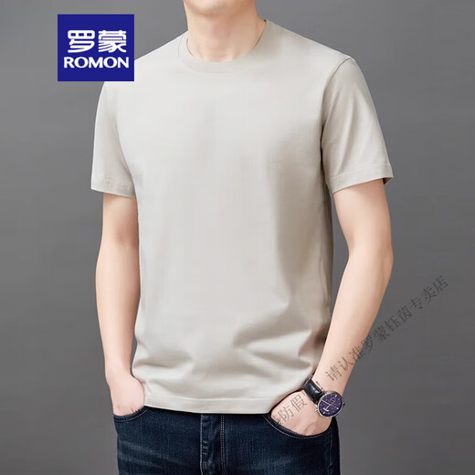 罗蒙（ROMON）纯棉t恤男士短袖宽松圆领上衣夏季2025新薄款休闲体恤衫男 YS9929军绿 均码 120【141-160斤】