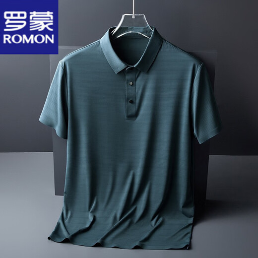 
ROMON short-sleeved T-shirt for men in summer new ice silk middle-aged and elderly POLO shirt casual half-sleeved breathable and non-iron slim body clothes for men 1105-Haze Blue M suitable for 95-110Jin [Jin equals 0.5 kg]