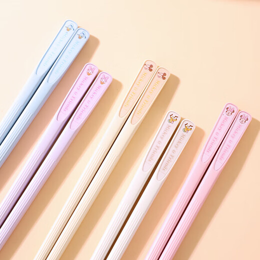 迪士尼(Disney)竖纹合金筷子高颜值健康防滑女生儿童可爱防霉抗菌 米奇竖纹合金筷子一双