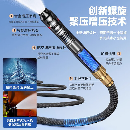 GERTHRON Germany Car Wash High Pressure Water Gun Household Washing Yard 2025 Nozzle Direct Injection Super Powerful Supercharged Artifact New Supercharged Alloy Water Gun (15 Meters After Water Injection) Free Metal Five-Piece Set