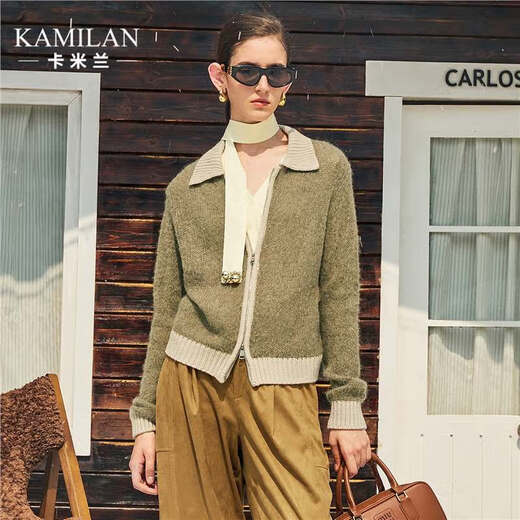 卡米兰（kamilan）针织开衫女2024秋季新款针织衫毛衣外套 杏棕色 M