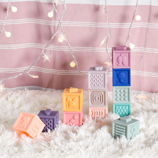 Soft plastic educational toys for infants and young children, vinyl animal digital building blocks, children's early education hands-on new product DIY assembly 1048-soft rubber wild animals 9-piece color box